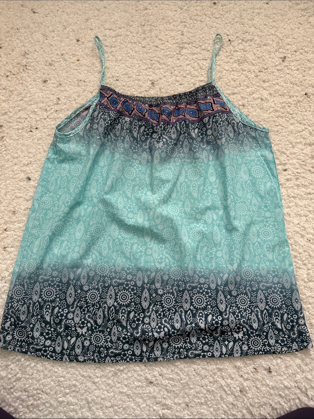 Sleeveless Aqua Ombre Paisley Print Tank Top